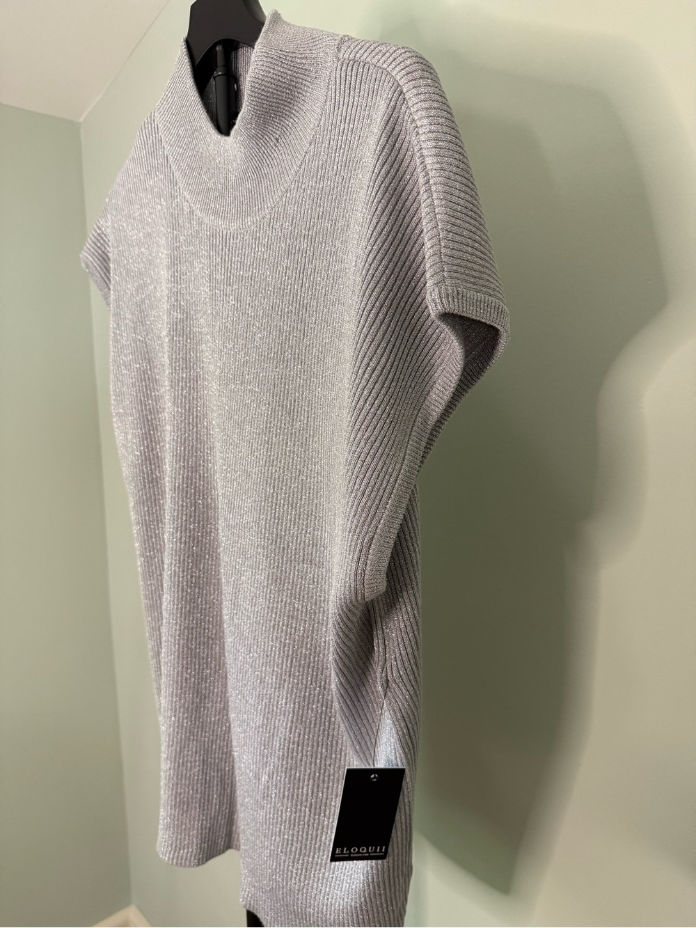 Eloquii Silver Ribbed Mock-Neck Shell - Picture 6 of 7